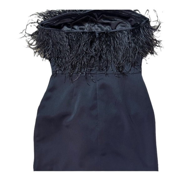 RAMY BROOK Black Aurelia Strapless Feather Trim Mini Cocktail Dress Size 2 LBD - Picture 11 of 12